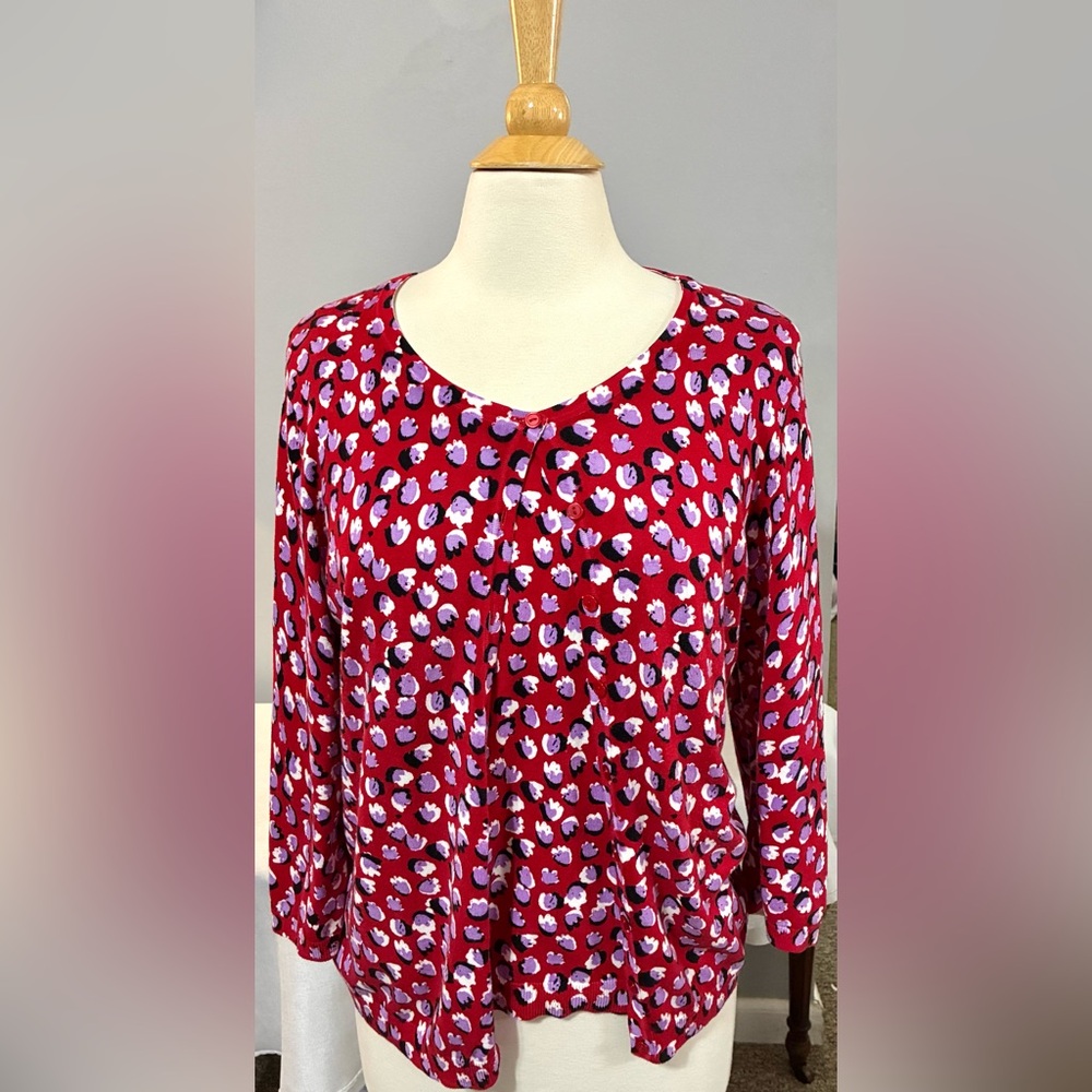 Talbots size XLP Twin Set 3/4 slv. Cardigan Sweater+Tank Deep Red withPurple